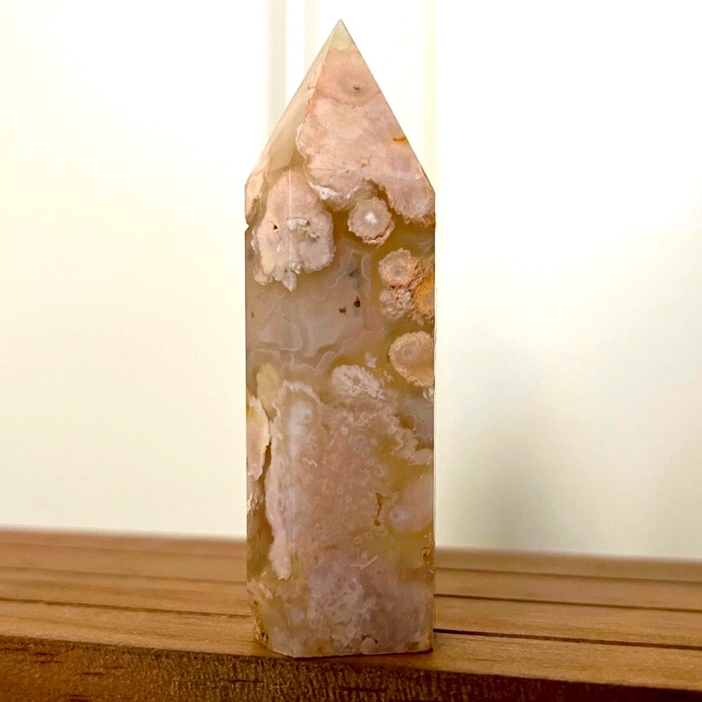 Flower Agate Tower | Cherry BlossomNatural Stone Crystal Point Obelisk Wand